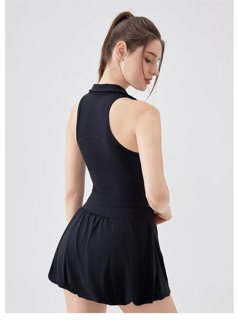 Women's Two Pieces Fitness Yoga Set - Breathable Tennis Skirt and Top Combo