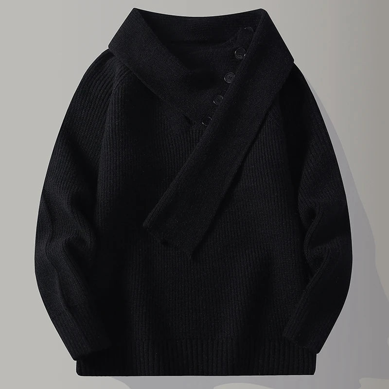 Men's Autumn V-Neck Knit Sweater - Solid Colour Casual Pullover