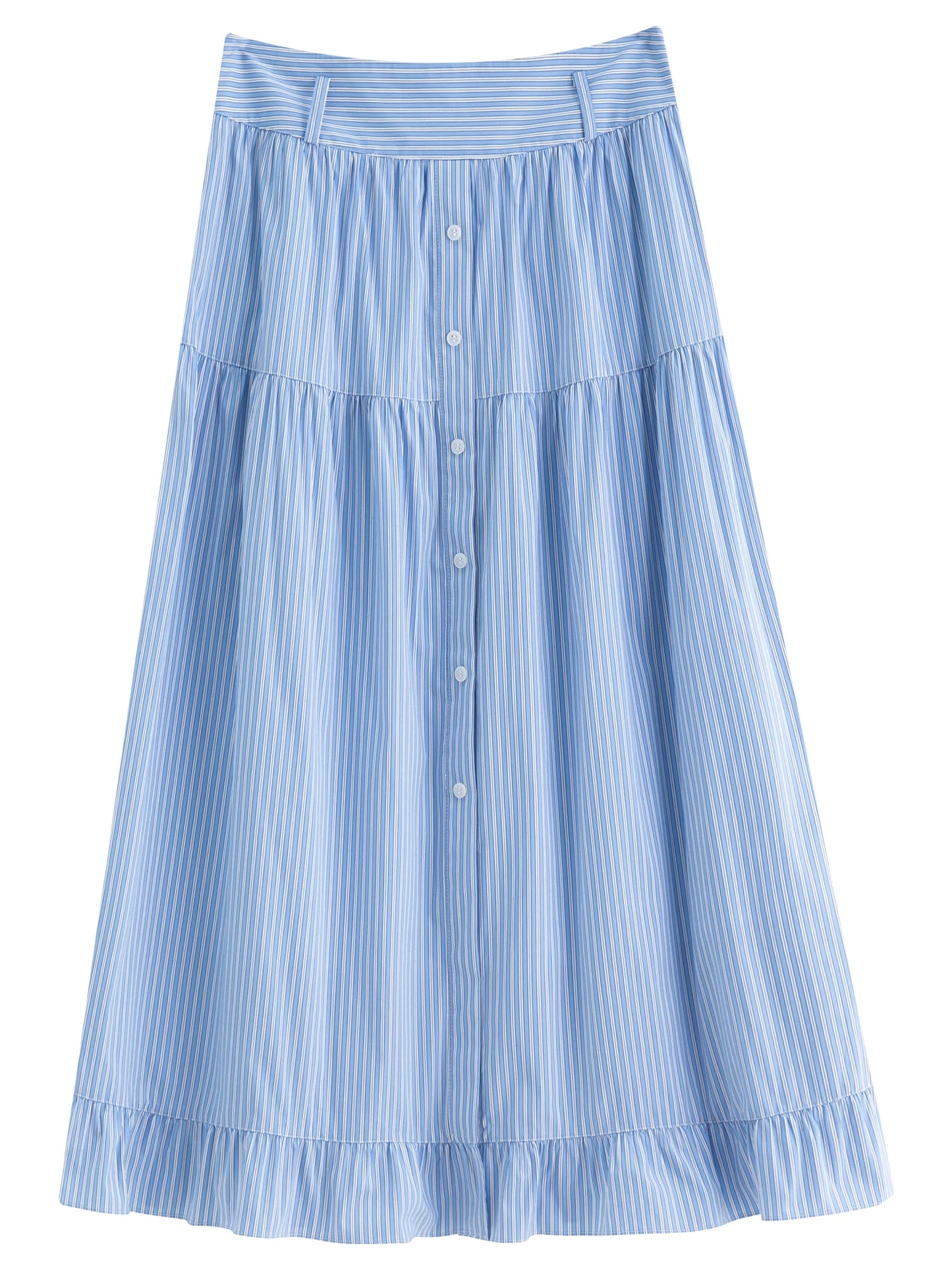 Plus Size Striped Shirt & Skirt Set with Wooden Collar Detail