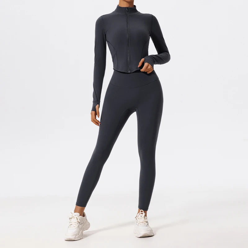 Ultra-Soft 2-Piece Gym Set - Long Sleeve Jacket & High Waist Leggings