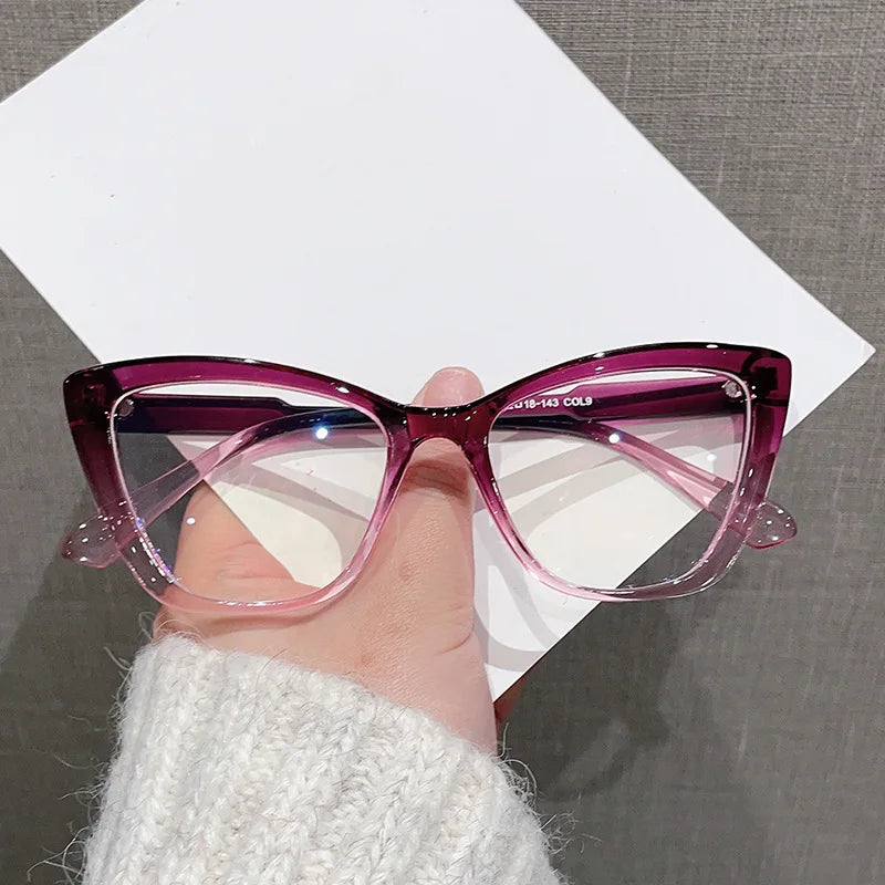 Women's Cat Eye Anti-Blue Light Glasses - Retro Flat Lens Prescription Compatible