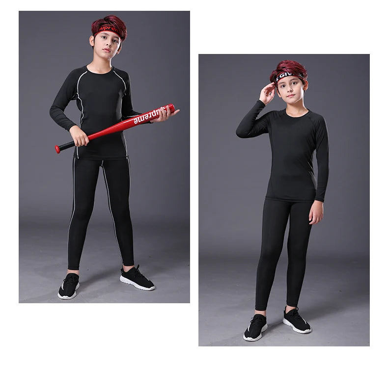 Kids Boy's Fitness Tracksuits Youth Warm Pants Top Underwear Tight Sports Compression Running Basketball Sportswear
