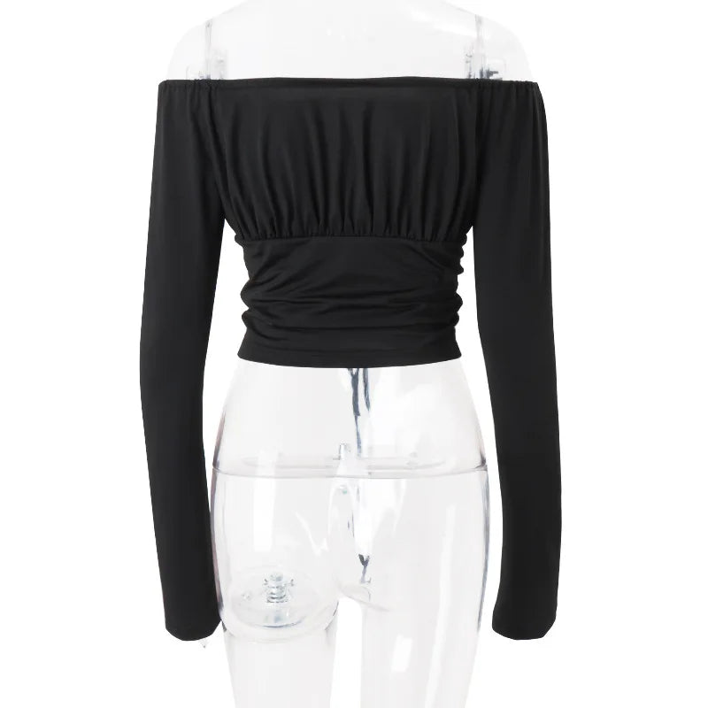 Women's Off Shoulder Tie Front Cropped Top with Cut Out Detail