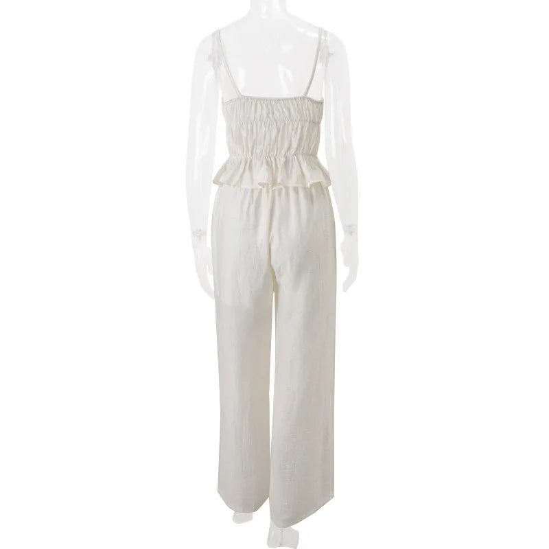 Women's Summer Tie Front Pleated Cami Top & Flare Pant Set - 2 Piece Holiday Outfit