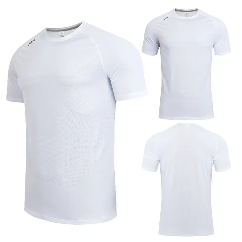 Men's Dry Fit Sport Short Sleeve Running Compression Sweatshirt Tight Sportswear Gym Fitness Elastic Shirts Top Rash Guard T-Shirt