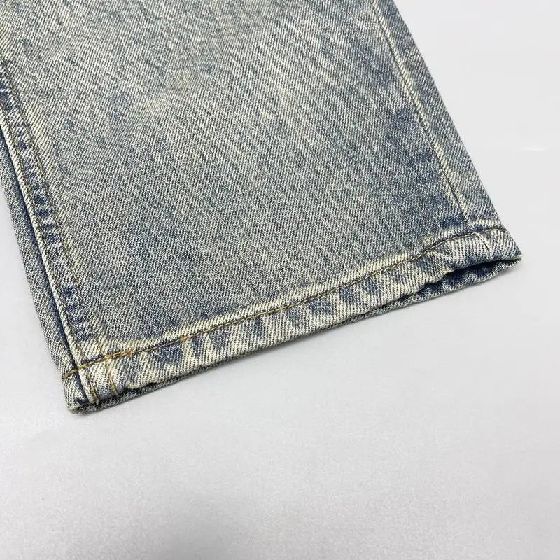 Men's Retro Print Straight Jeans - Loose Fit Hip-Hop