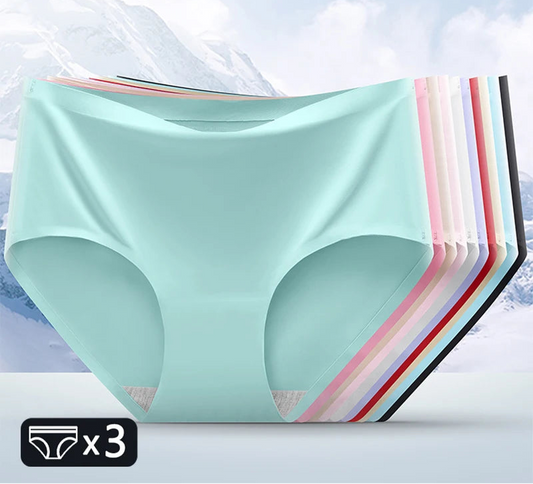 Women's 3Pcs Seamless Ice Silk Underwear Invisible Comfort Briefs Mid-waist Panties Breathable Lingerie