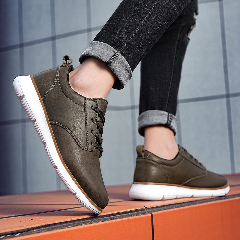 Men's Casual Leather Lace-up Flat British Comfortable Shoes