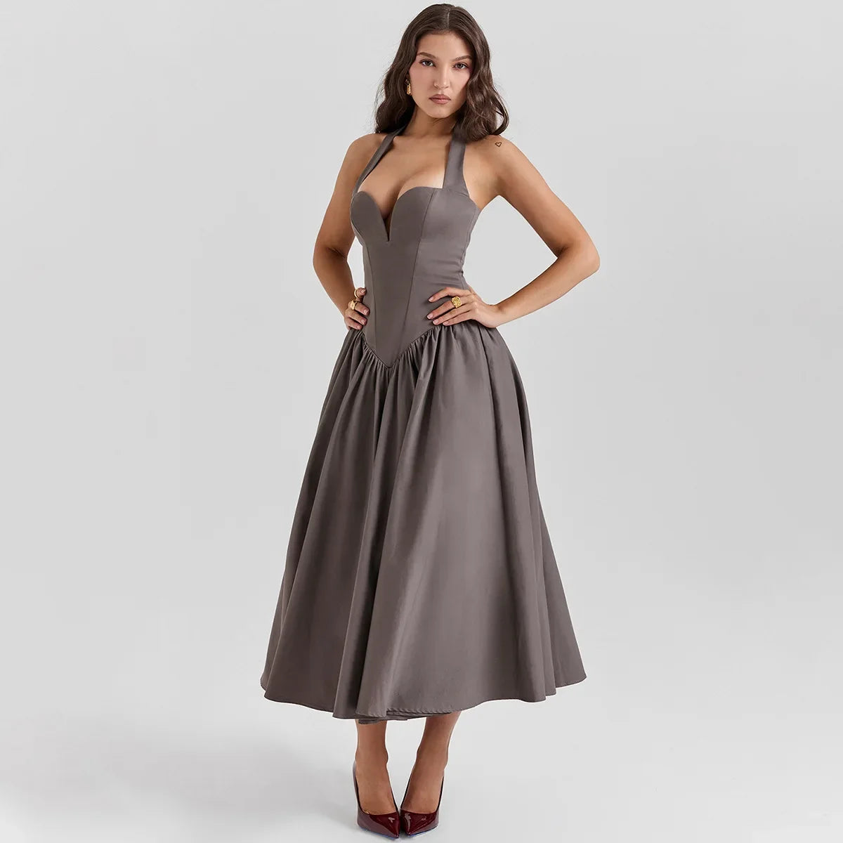 Women's Fit and Flare Halter  Bodycon Party Long Casual Dress