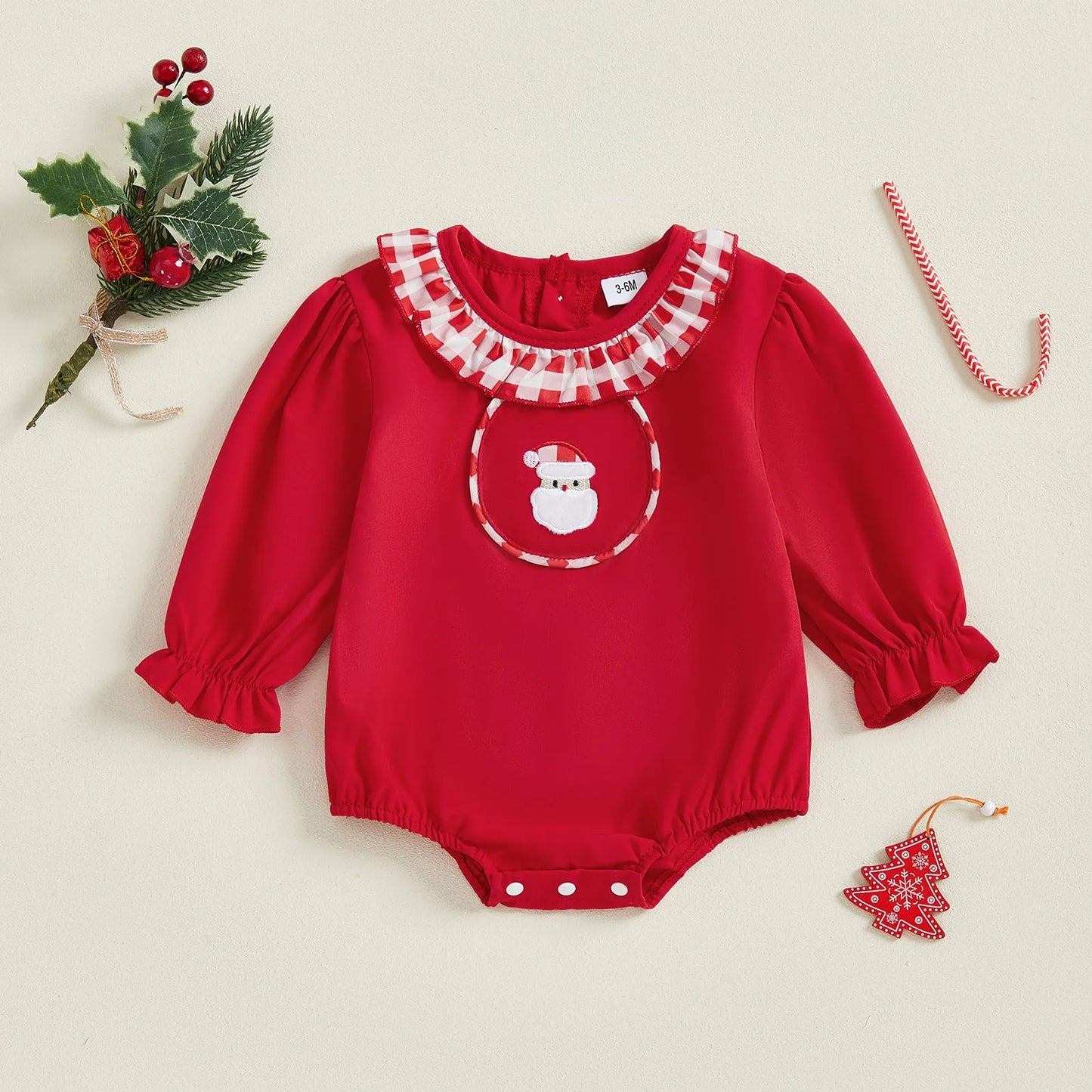 Baby Girls Christmas Santa Claus Embroidered Romper (0-18M)