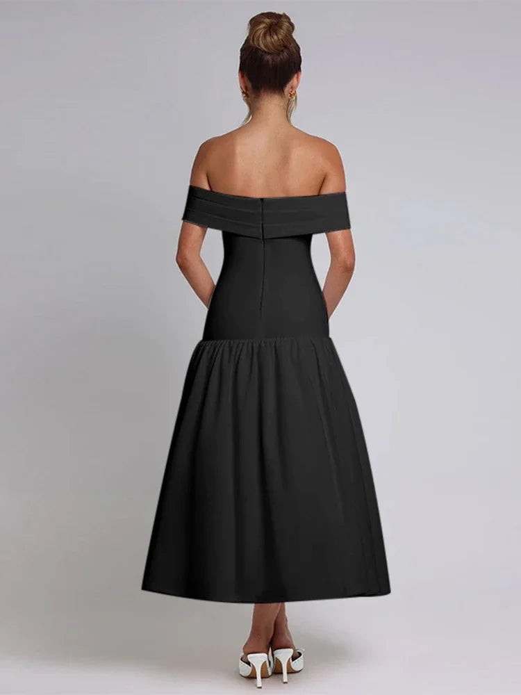 Women's Ruched One-Shoulder Party Long Sleeveless High Waist A-Line Dress
