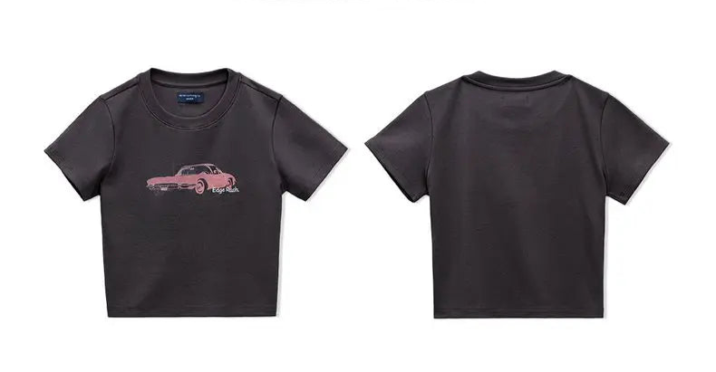 Women's Vintage Racing Print Crop Top - Y2K Style Short Sleeve Tee