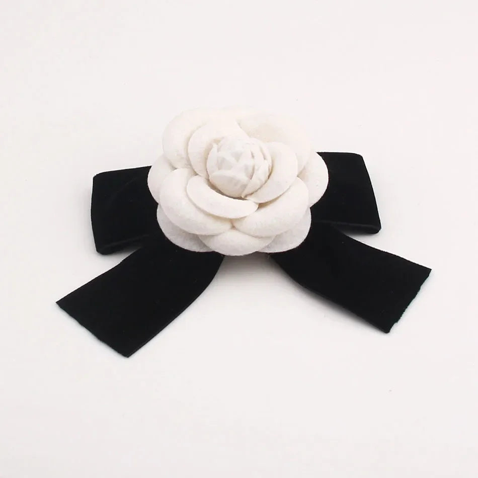 Retro Camellia Flower Brooch - Fabric Bow Lapel Pin for Women