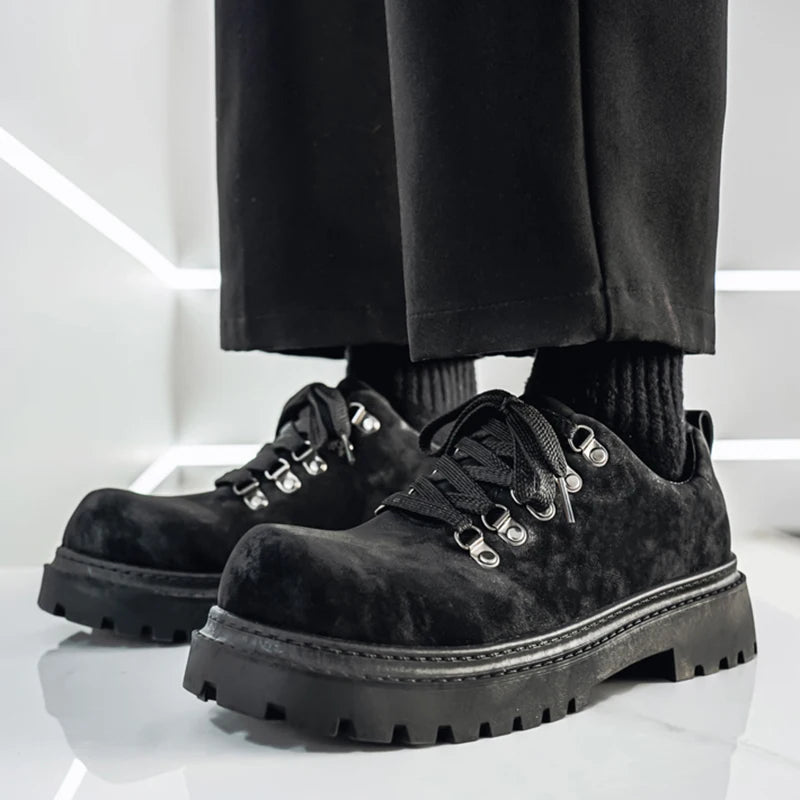 Men's Platform Suede Leather Lace-up Derby Shoes