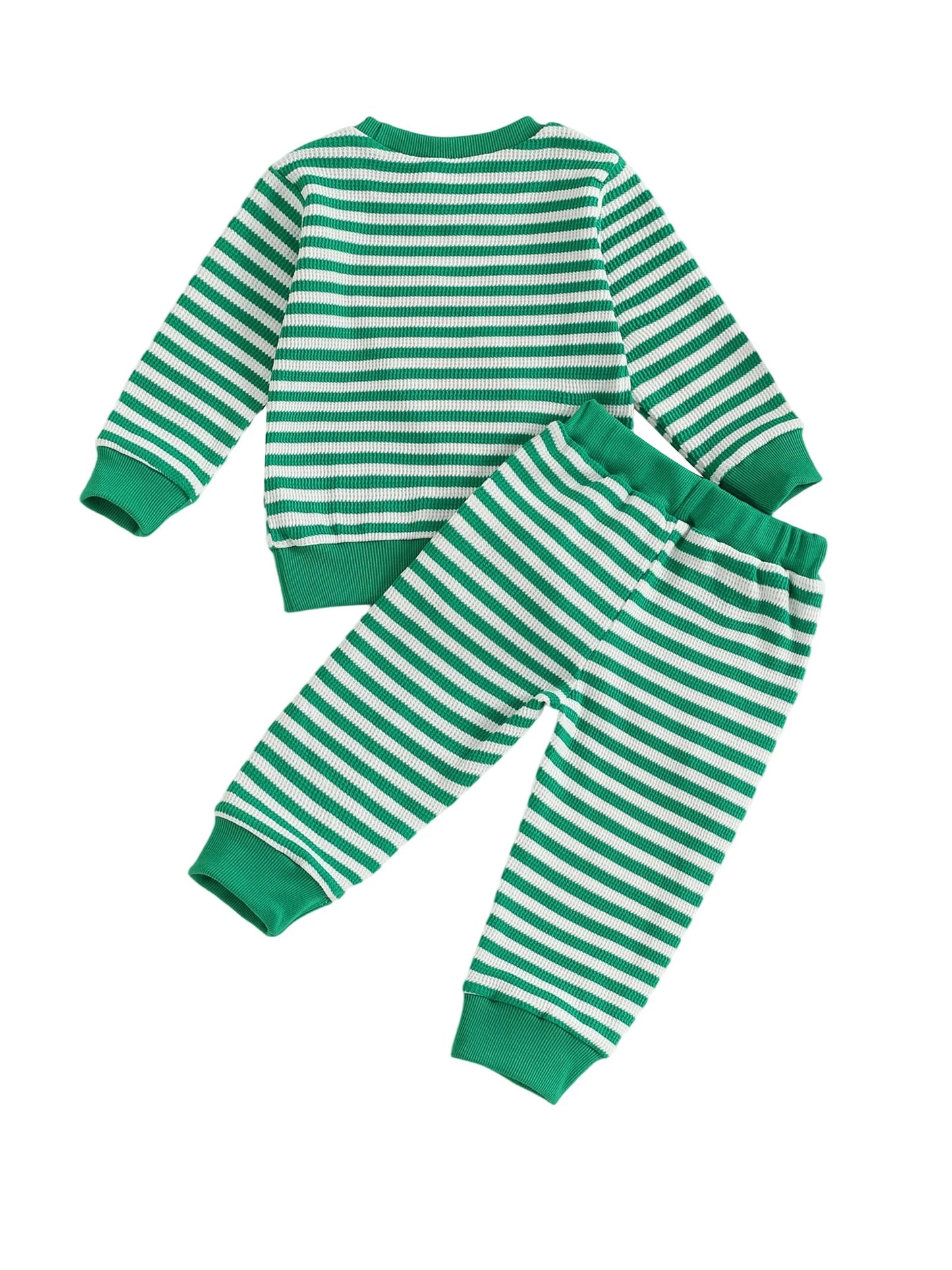 Infant Baby Boys Christmas Clothes Set - Long Sleeve Deer Embroidery Striped Sweatshirt & Pants