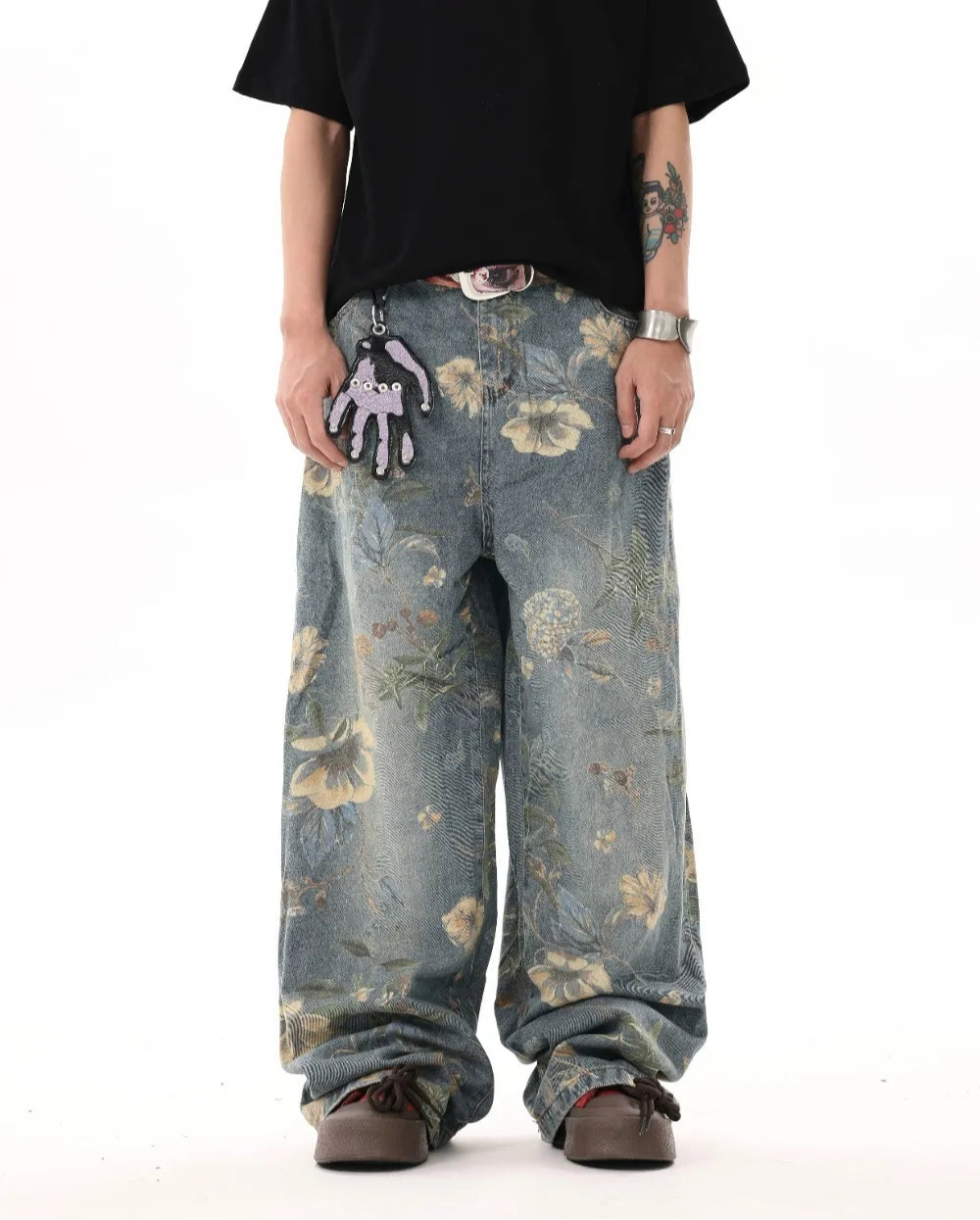 Men's Floral Print Jeans