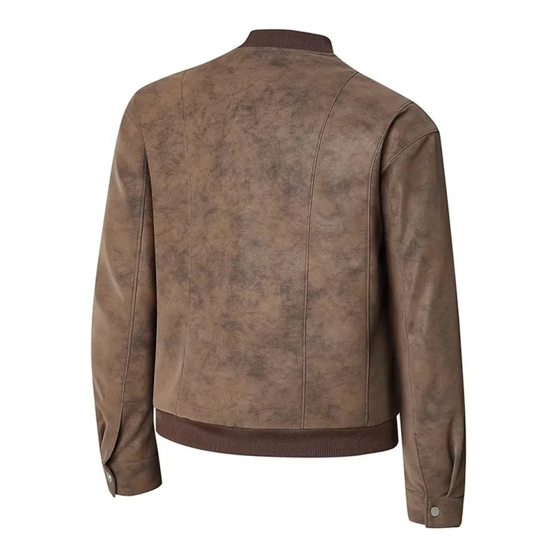 Men's Casual Leather Jacket - Stand Collar Moto Biker Outerwear
