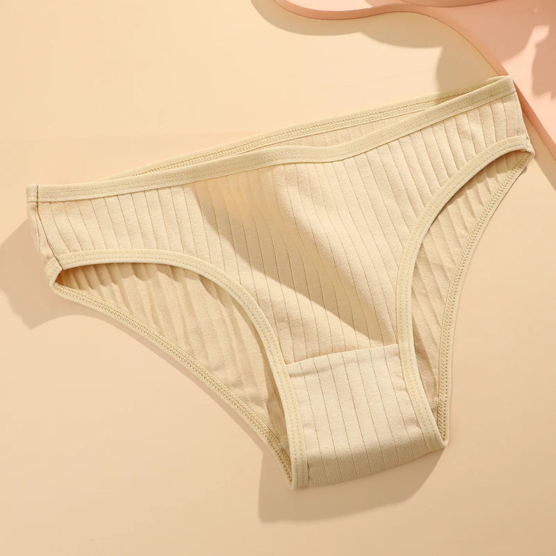 Women's 4Pcs Cotton Striped Breathable Briefs Low Waist Comfortable Stretch Lingerie