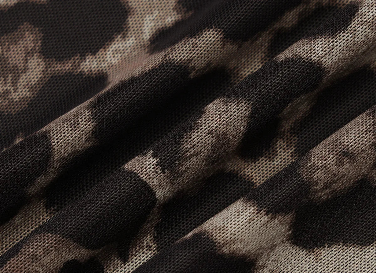 Women's Chic Off Shoulder Leopard Print Long Sleeve Mesh Sheer Slim Cropped Top Coquette