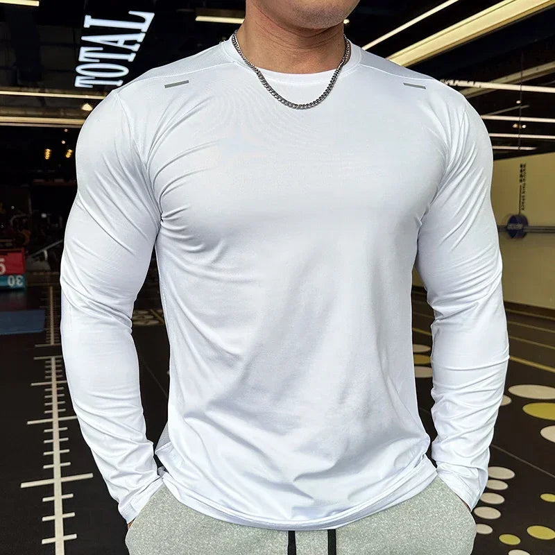 Men's Sports Fitness Long Sleeve Outdoor Badminton Quick Dry Training Casual Thin Running Top Bodybuilding Sportswear T-Shirt