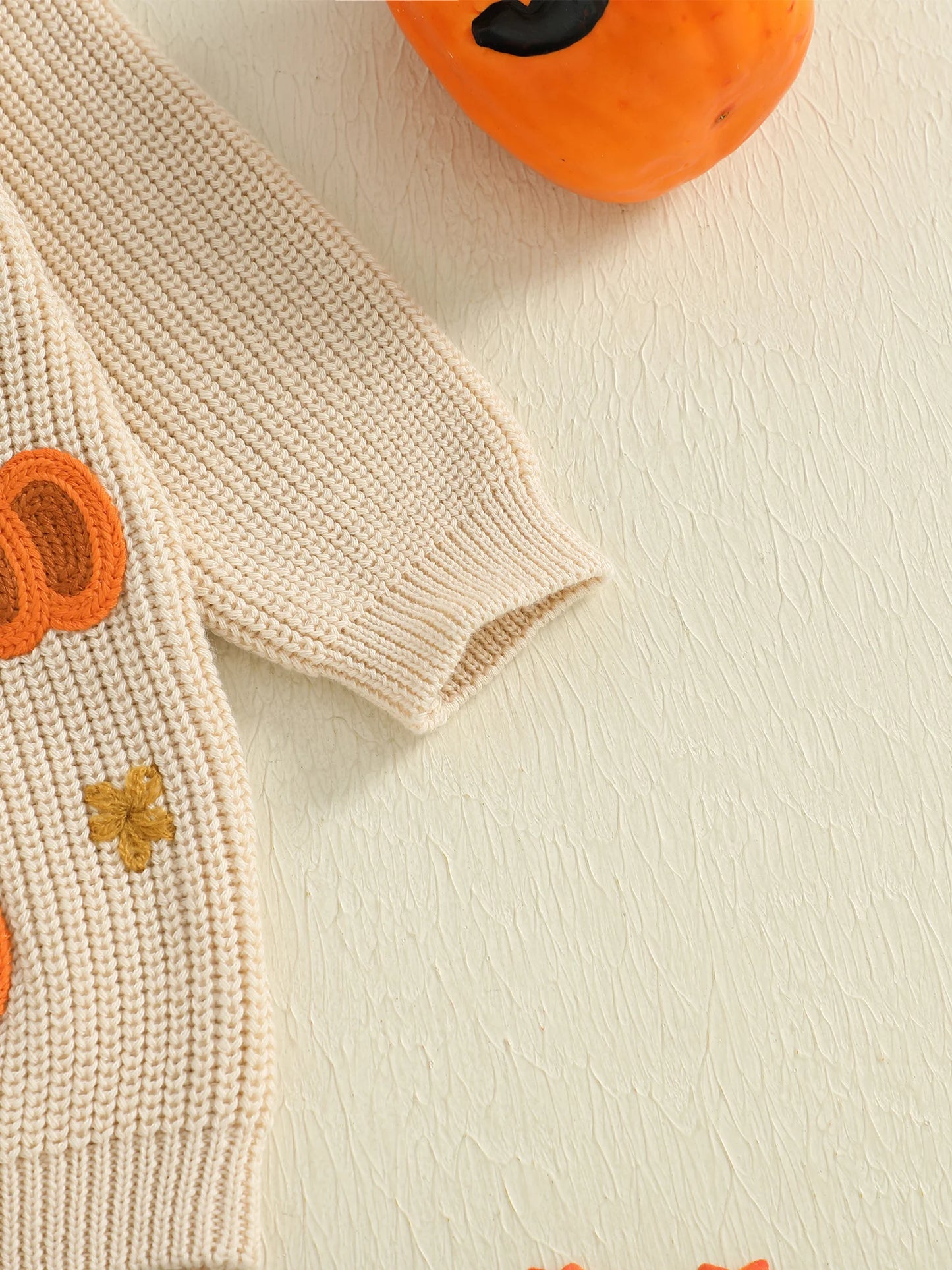 Toddler Halloween Cardigan - Pumpkin Embroidery Button Knit Sweater
