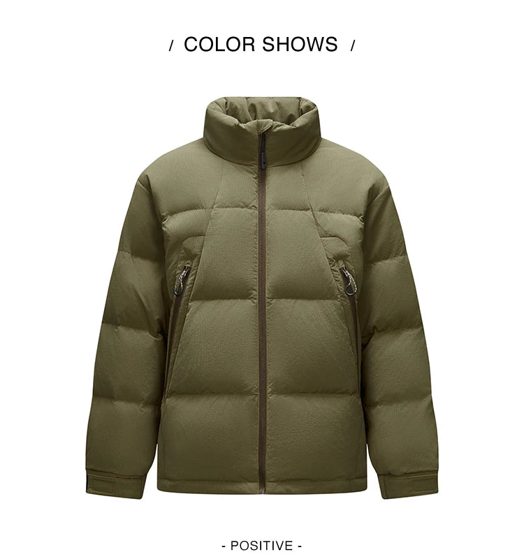 Down Jacket Men Textured Loose Fit Stand Collar Puffer Coat Winter Versatile Outerwear