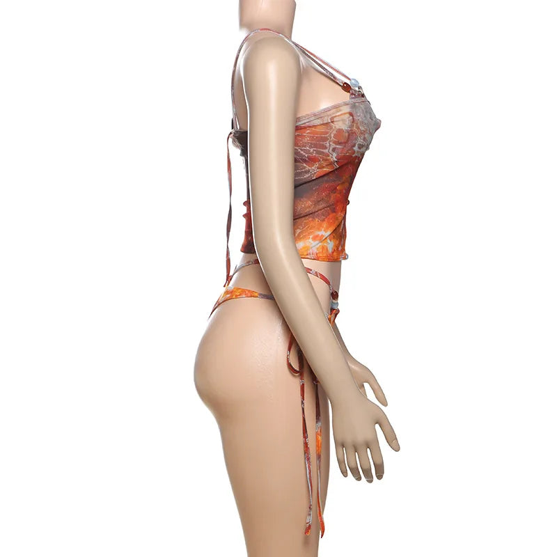3 Piece Beachwear Bikini Set with Lace Up Skirt - Summer Co-ord Outfit