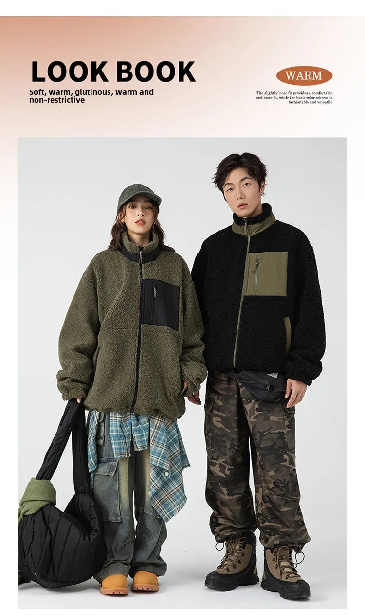 Unisex wool stand-up collar Double-sided two wear Thermal Jacket