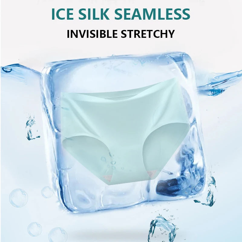 Women's 3Pcs Seamless Ice Silk Underwear Invisible Comfort Briefs Mid-waist Panties Breathable Lingerie