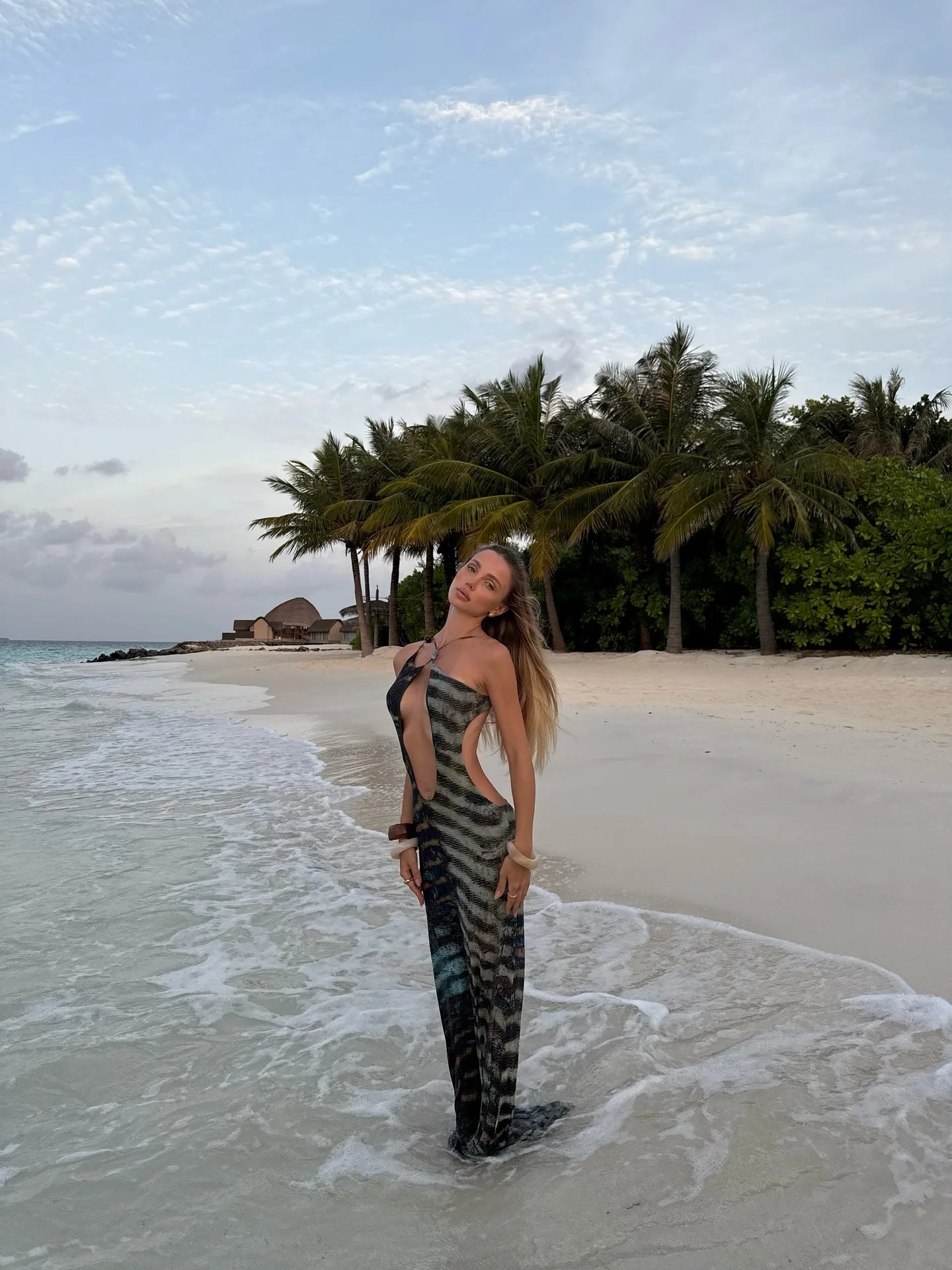 Women's Print Mesh Halter Tie Up Bead Naked Waist A-line Maxi Summer Beach Dress