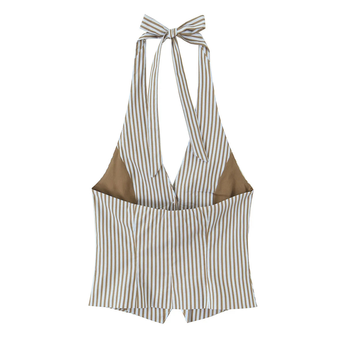 Women's Style Bow Embellished Thin Stripe Vest Top Lazy Style Loose Straight Leg Wide Leg Trousers