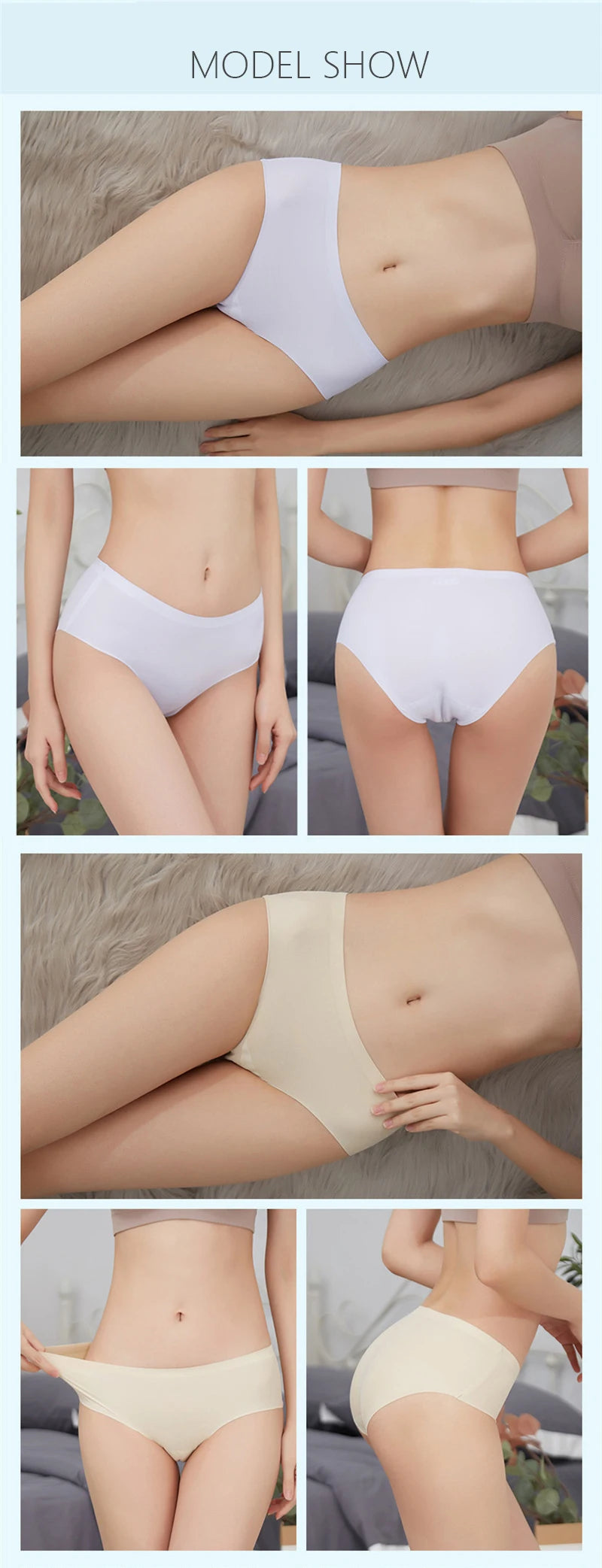Women's 3Pcs Seamless Ice Silk Underwear Invisible Comfort Briefs Mid-waist Panties Breathable Lingerie