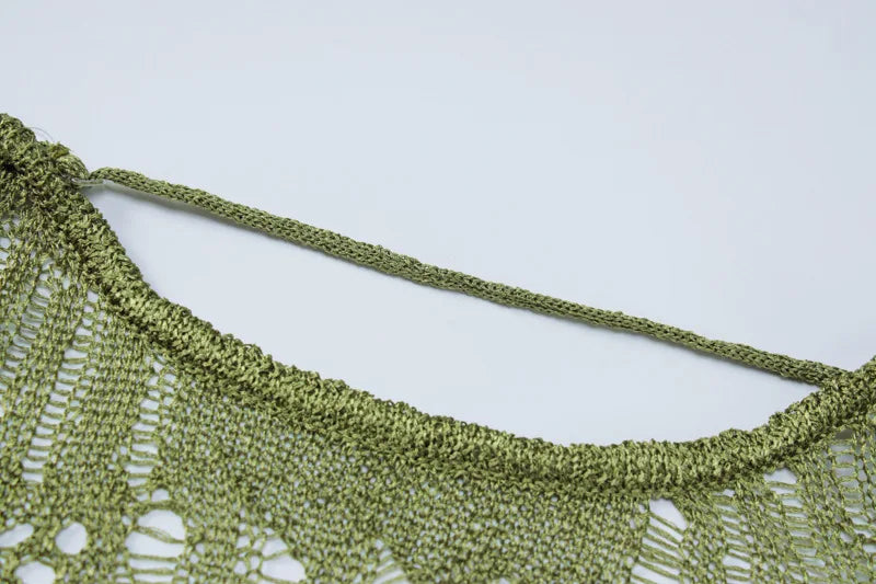 Women's Hollow Out Knitted Open Back Maxi  Elegant Long Sleeve Sheer Dress