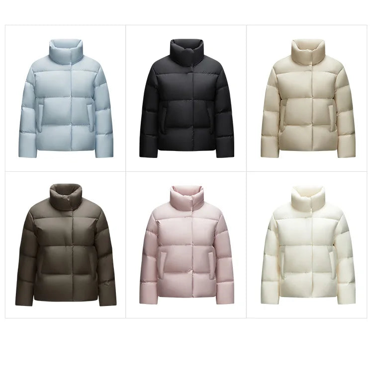 Down Jacket Women Three-Proof Solid Color Stand-Up Collar Loose Simple Winter Versatile Goose Warm