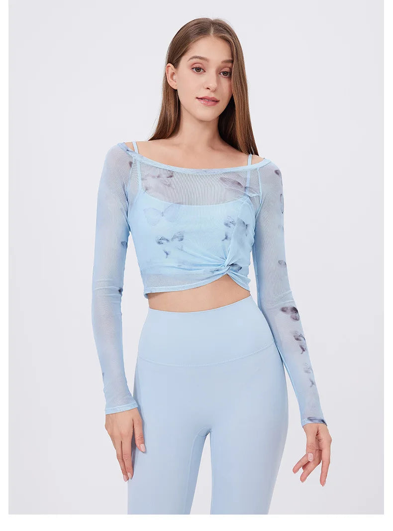 Women's Two Pieces Fitness Yoga Set - Long Sleeve Top and High Waist Leggings Gym Breathable Quick Dry Sportswear Workout Activewear Set