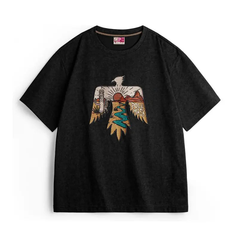 Women's Retro Thunderbird Print T-Shirt - Heavyweight Embroidered Tee