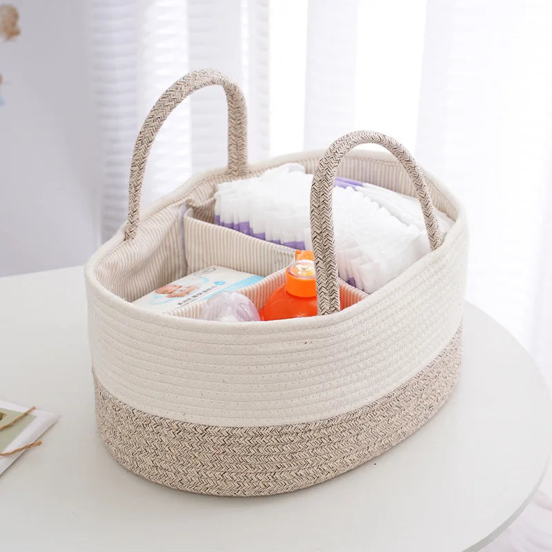 Baby Diaper Organizer Caddy - Cotton & Linen Weave Storage Bag