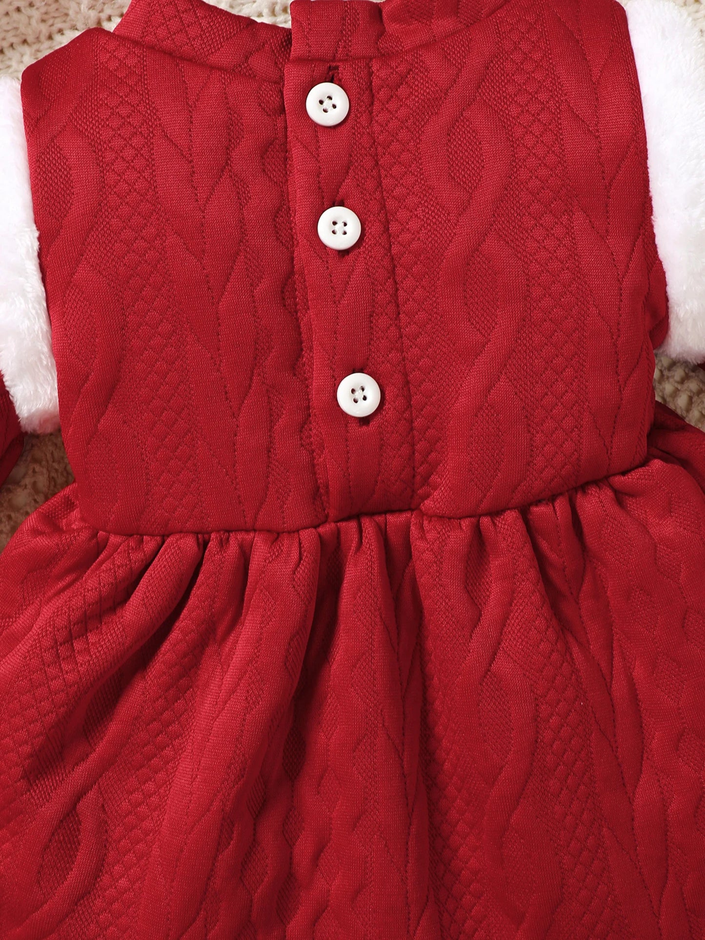 Baby Girls Christmas Dress - Long Sleeve Bow Patchwork Winter Party Dress