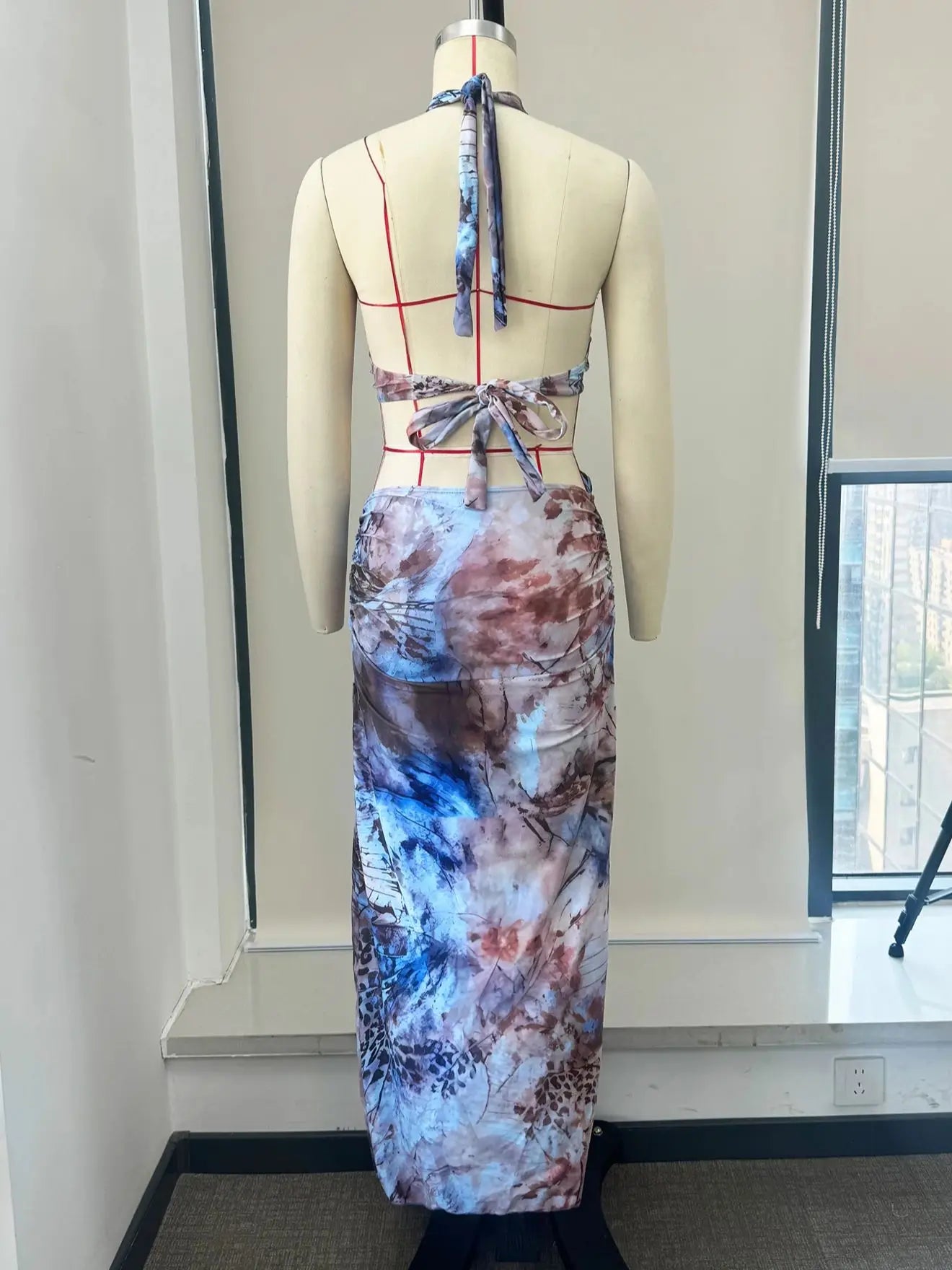 Women's Cut out Bodycon Halter Sleeveless Halter Lace Up Patchwork Long Beach Style Summer Dress