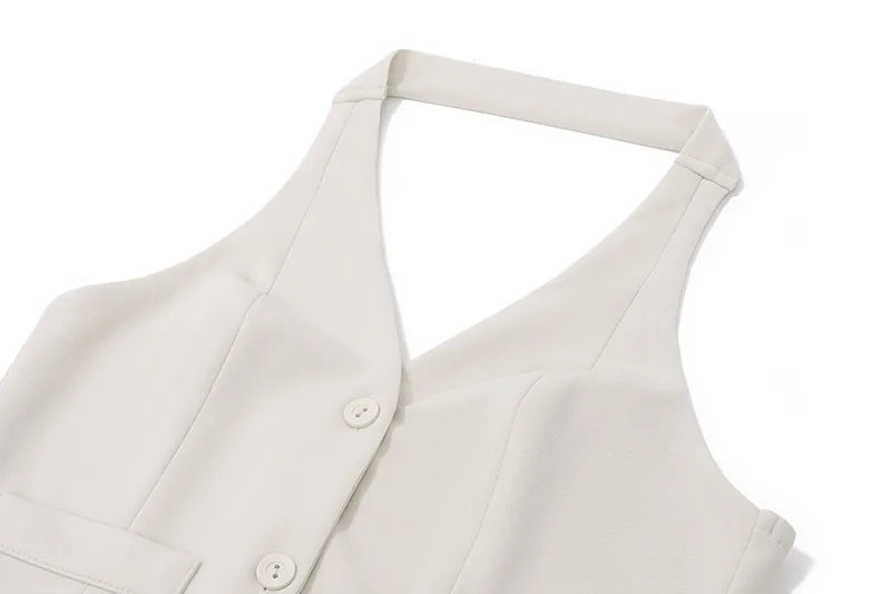 Women's Halter Deep V Cute Co-ord Set Elegant Outfits Single Breasted Waistcoat Top and Skirt 2 Piece Set