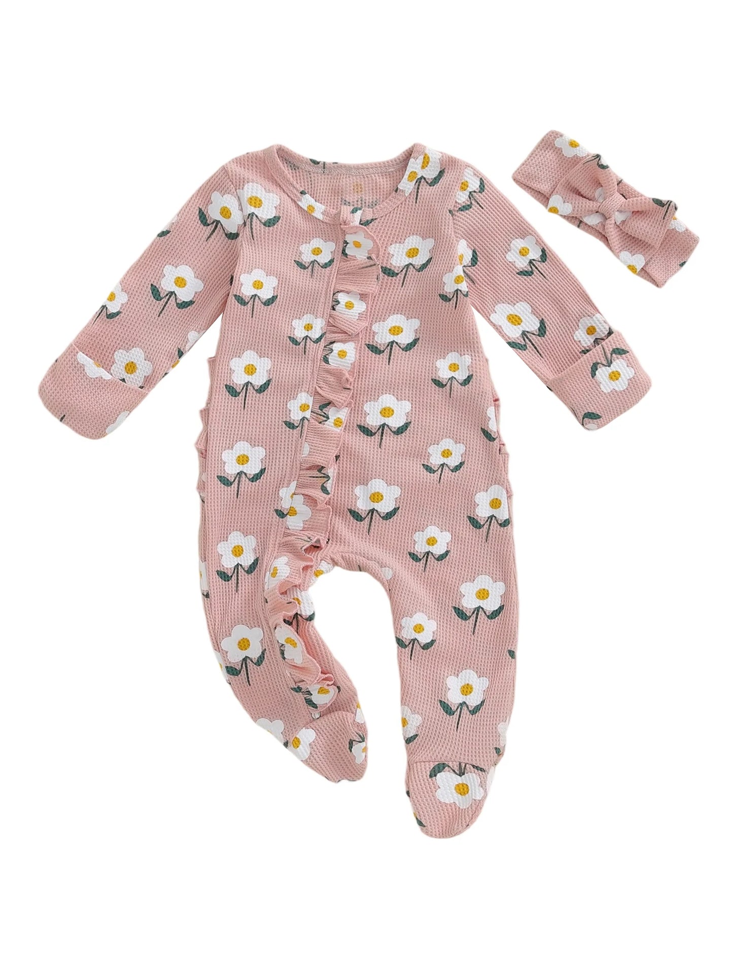 Lovely Newborn Baby Floral Print Romper with Headband (0-12M)