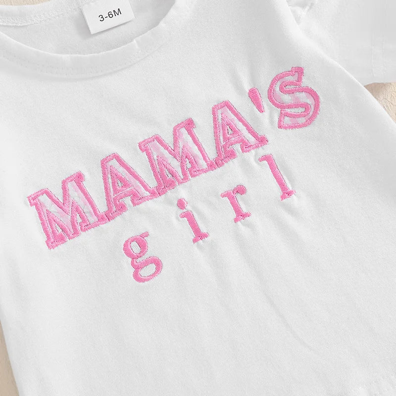 Baby Girls Summer Outfit Set - Letter Embroidery T-Shirt & Plaid Shorts (0-3Y)