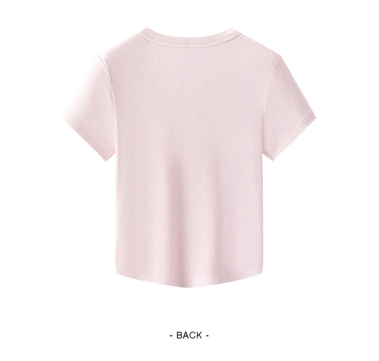 Cooling Fitted Short Sleeve Tee - Summer Round Neck Basic Top