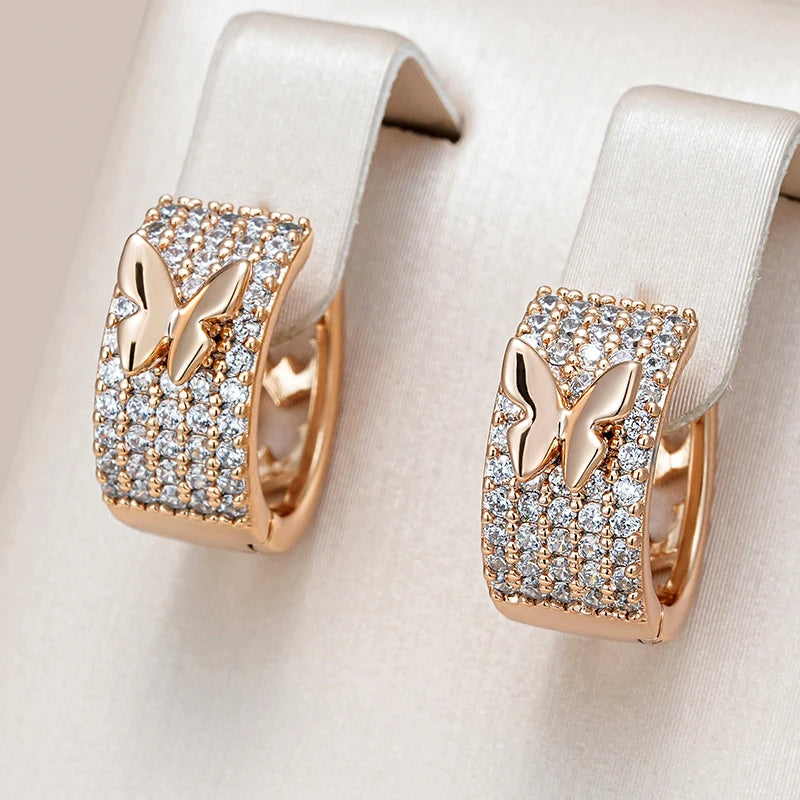Women's 585 Rose Gold Colour Crystal Natural Zircon Butterfly Drop Earring