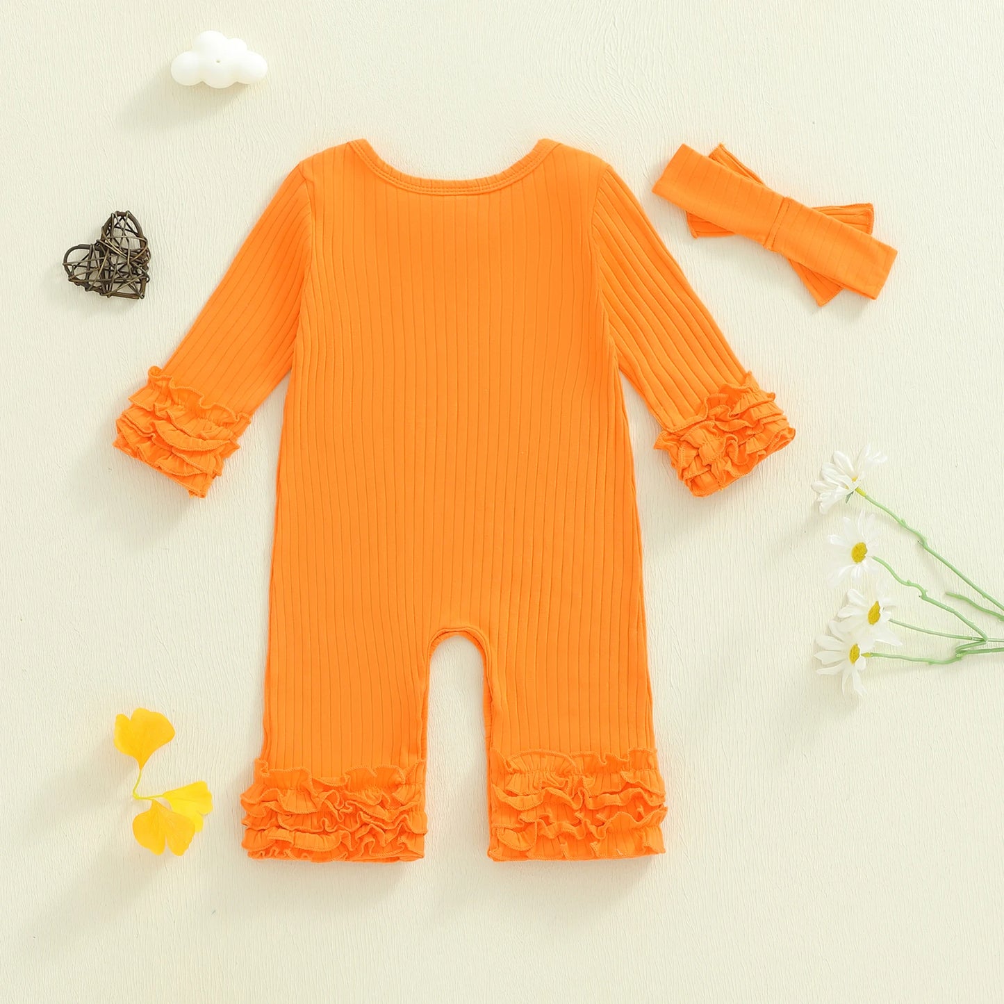 Baby Girls Solid Colour Romper with Bow Headband (0-18M)