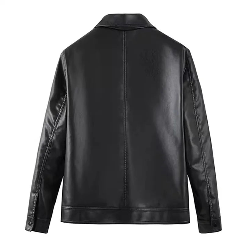 Men's Turn Down Collar PU Leather Jacket