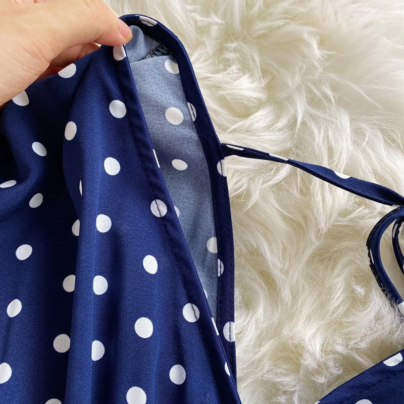 Women's V-Neck Polka Dot Jumpsuit - Wide Leg Trousers with Dolman Sleeves