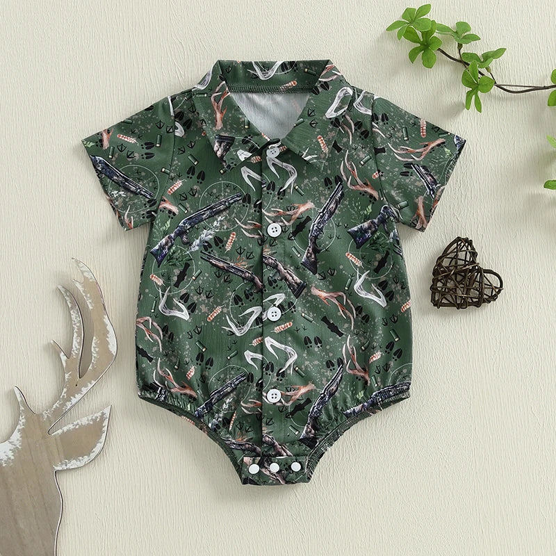 Baby Boys Gentleman Western Romper - Cartoon Print Button-up Bodysuit (0-18M)