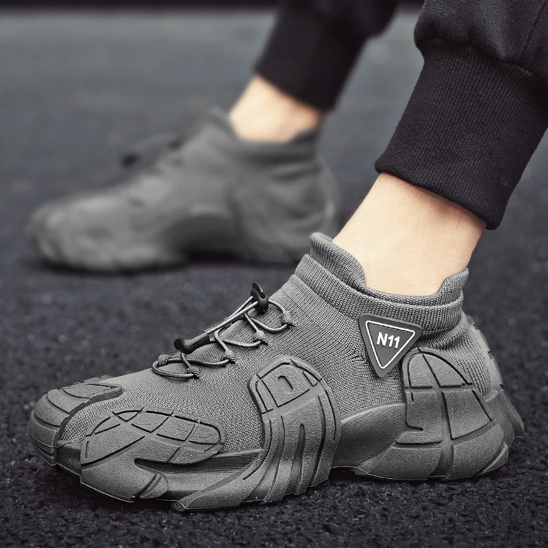 Men's Sports Mesh Running Sneakers Slip On Comfortable High Top Lace Up Sneakers