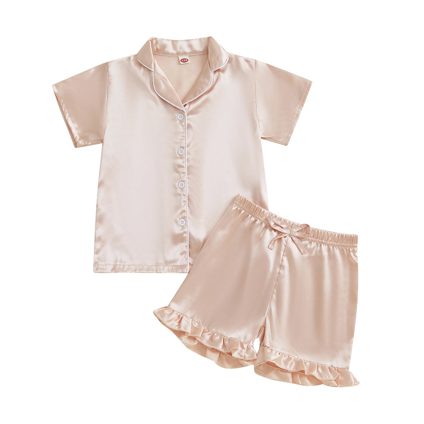 Baby Girls' Summer Pajamas Set - Button Down V-Neck Short Sleeve Top & Ruffled Shorts